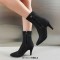 Pointed Toe Kitten Heels Ankle Highs Side Zipper Denim Booties - Black