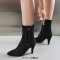Pointed Toe Kitten Heels Ankle Highs Side Zipper Denim Booties - Black