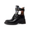 Round Toe Belt Buckles Chunky Heels British Style Retro Ankle Highs Boots - Black Leather