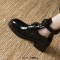 Round Toe Belt Buckles Chunky Heels British Style Retro Ankle Highs Boots - Black Leather
