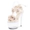 Peep Toe Stiletto Heels Flowers Transparent Platforms Gladiator Lace Up Sandals - Beige PVC