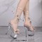 Peep Toe Stiletto Heels Flowers Transparent Platforms Gladiator Lace Up Sandals - Beige PVC