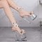 Peep Toe Stiletto Heels Flowers Transparent Platforms Gladiator Lace Up Sandals - Beige PVC