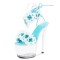 Peep Toe Stiletto Heels Flowers Transparent Platforms Gladiator Lace Up Sandals - SkyBlue PVC