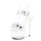Peep Toe Stiletto Heels Flowers Transparent Platforms Gladiator Lace Up Sandals - White PVC