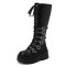Round Toe Platforms Heart Shape Buckle Straps Side Zipper Knee Highs Wedges Boots - Black