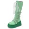 Round Toe Platforms Heart Shape Buckle Straps Side Zipper Knee Highs Wedges Boots - Green