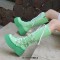 Round Toe Platforms Heart Shape Buckle Straps Side Zipper Knee Highs Wedges Boots - Green