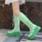 Round Toe Platforms Heart Shape Buckle Straps Side Zipper Knee Highs Wedges Boots - Green