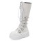 Round Toe Platforms Heart Shape Buckle Straps Side Zipper Knee Highs Wedges Boots - White