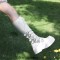 Round Toe Platforms Heart Shape Buckle Straps Side Zipper Knee Highs Wedges Boots - White