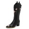 Pointed Toe Chunky Heels Knee Highs Flower Embroidery Pattern Western Cowgirl Boots - Black