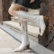 Pointed Toe Chunky Heels Knee Highs Flower Embroidery Pattern Western Cowgirl Boots - White