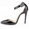 Pointed Toe Stiletto Heels Ankle Buckle Straps Dorsay Sandals Pumps - Black Patent