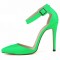 Pointed Toe Stiletto Heels Ankle Buckle Straps Dorsay Sandals Pumps - Green Faux Leather