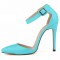 Pointed Toe Stiletto Heels Ankle Buckle Straps Dorsay Sandals Pumps - SkyBlue Faux Leather