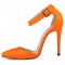 Pointed Toe Stiletto Heels Ankle Buckle Straps Dorsay Sandals Pumps - Orange Faux Leather