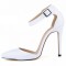 Pointed Toe Stiletto Heels Ankle Buckle Straps Dorsay Sandals Pumps - White Faux Leather