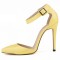 Pointed Toe Stiletto Heels Ankle Buckle Straps Dorsay Sandals Pumps - Yellow Faux Leather