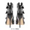 Stiletto Heels Peep Toe Ankle High Side Zipper Buckle Straps Sandals Booties - Black Patent