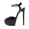 Peep Toe Fish Mouth Platforms Ankle Buckle Straps Stiletto Heels Smooth Sandals - Black Patent