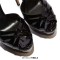 Peep Toe Fish Mouth Platforms Ankle Buckle Straps Stiletto Heels Smooth Sandals - Black Patent