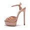 Peep Toe Fish Mouth Platforms Ankle Buckle Straps Stiletto Heels Smooth Sandals - Khaki Faux Leather