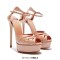 Peep Toe Fish Mouth Platforms Ankle Buckle Straps Stiletto Heels Smooth Sandals - Khaki Faux Leather
