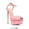 Peep Toe Fish Mouth Platforms Ankle Buckle Straps Stiletto Heels Smooth Sandals - Pink Patent