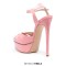 Peep Toe Fish Mouth Platforms Ankle Buckle Straps Stiletto Heels Smooth Sandals - Pink Patent