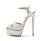 Peep Toe Fish Mouth Platforms Ankle Buckle Straps Stiletto Heels Smooth Sandals - White Faux Leather