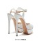 Peep Toe Fish Mouth Platforms Ankle Buckle Straps Stiletto Heels Smooth Sandals - White Faux Leather
