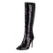Pointed Toe Stiletto Heels Bling Sequin Side Zipper Knee Highs Boots - Black Faux Leather