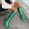 Pointed Toe Stiletto Heels Bling Sequin Side Zipper Knee Highs Boots - Green Faux Leather