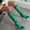 Pointed Toe Stiletto Heels Bling Sequin Side Zipper Knee Highs Boots - Green Faux Leather
