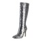 Pointed Toe Stiletto Heels Bling Sequin Side Zipper Knee Highs Boots - Silver Faux Leather