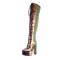 Pointed Toe Chunky Heels Bling Sequin Lace Up Thigh Highs Platforms Boots - Gold Faux Leather