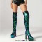 Pointed Toe Chunky Heels Bling Sequin Lace Up Thigh Highs Platforms Boots - Green Faux Leather