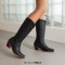 Pointed Toe Chunky Heels Knee Highs Snake Print Western Cowgirl Boots - Black