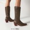 Pointed Toe Chunky Heels Knee Highs Snake Print Western Cowgirl Boots - Gold
