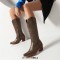 Pointed Toe Chunky Heels Knee Highs Snake Print Western Cowgirl Boots - Gold
