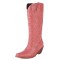 Pointed Toe Chunky Heels Knee Highs Snake Print Western Cowgirl Boots - Red