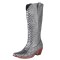 Pointed Toe Chunky Heels Knee Highs Snake Print Western Cowgirl Boots - Silver