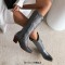 Pointed Toe Chunky Heels Knee Highs Snake Print Western Cowgirl Boots - Silver