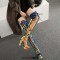 Round Toe Chunky Heels Bling Sequin Lace Up Thigh Highs Platforms Boots - Gold Faux Leather