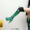 Round Toe Chunky Heels Bling Sequin Lace Up Thigh Highs Platforms Boots - Green Faux Leather