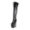 Round Toe Stiletto Heels Bling Sequin Lace Up Thigh Highs Platforms Boots - Black Faux Leather