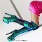 Round Toe Stiletto Heels Bling Sequin Lace Up Thigh Highs Platforms Boots - Green Faux Leather