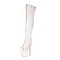 Round Toe Stiletto Heels Bling Sequin Lace Up Thigh Highs Platforms Boots - White Faux Leather