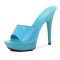 Peep Toe Stiletto Heels Low Platforms Comfortable Slippers Sandals - Blue Patent